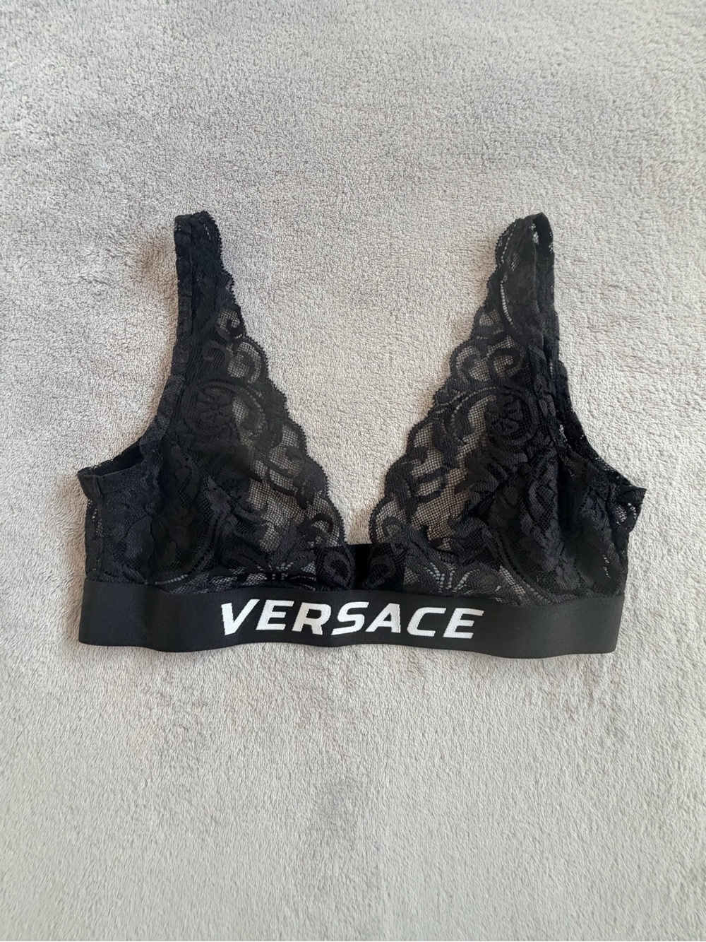Versace Black Lace Bralette with Logo Band Size S